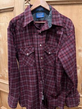 Pendleton Red and Black Plaid Wool Western Snap Shirt